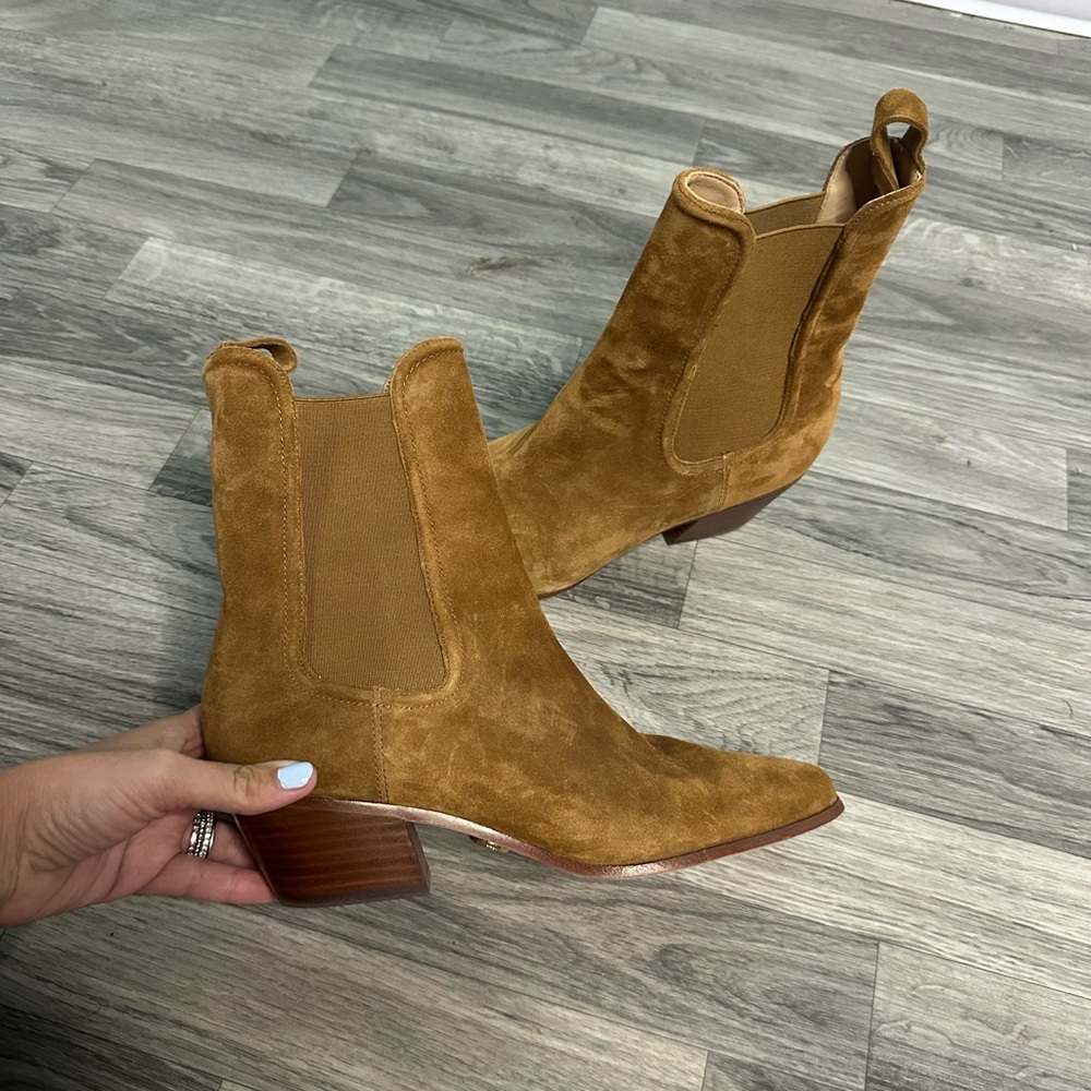 NEW Veronica Beard Lada Chelsea Boot Suede Western 8 Caramel Brown